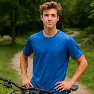 MEC Youth Boys Azure Blue Athletic Short Sleeve T shirt